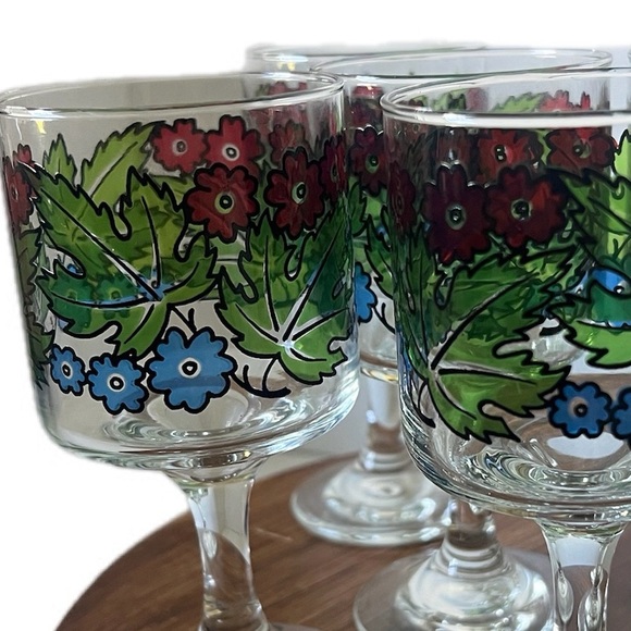 Vintage Libbey Glassware Tiffany Foliage Stemmed Cocktail Wine Pedestal Glasses - Picture 7 of 8